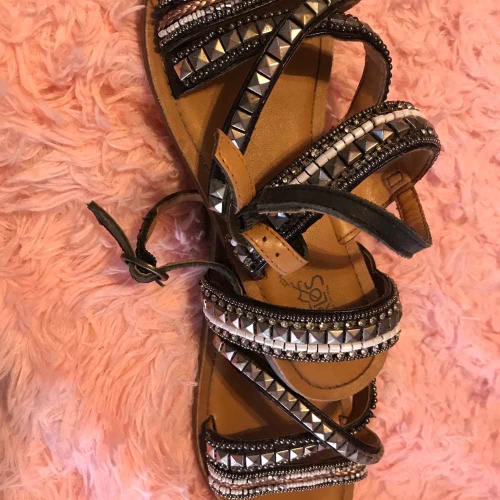 Strappy studded beaded boho sandals